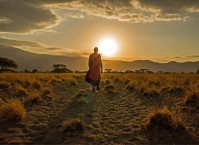 Skymning på savannen i norra Tanzania