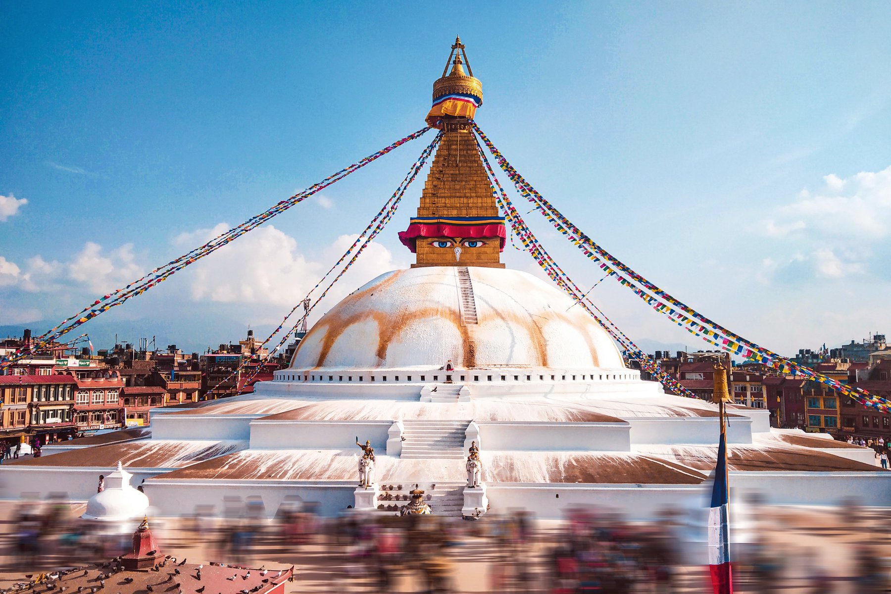 Mäktiga stupan Boudhanath i Kathmandu
